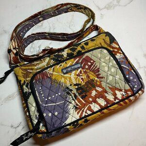 Vera Bradley Purple Brown Yellow Hipster Crossbody Purse Painted Feathers Print
